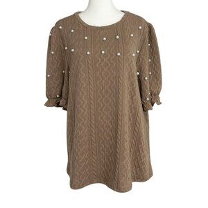 Alice Blue Pearl Cable Knit Sweater Top (1X)